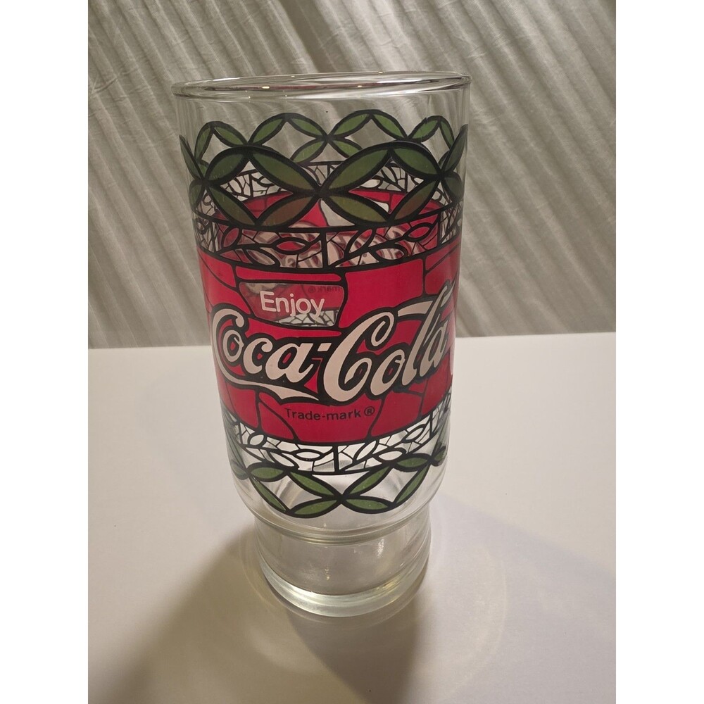 Coca Cola 6” vintage 1970s Tiffany-style stained glass Coca-Cola drinking glass